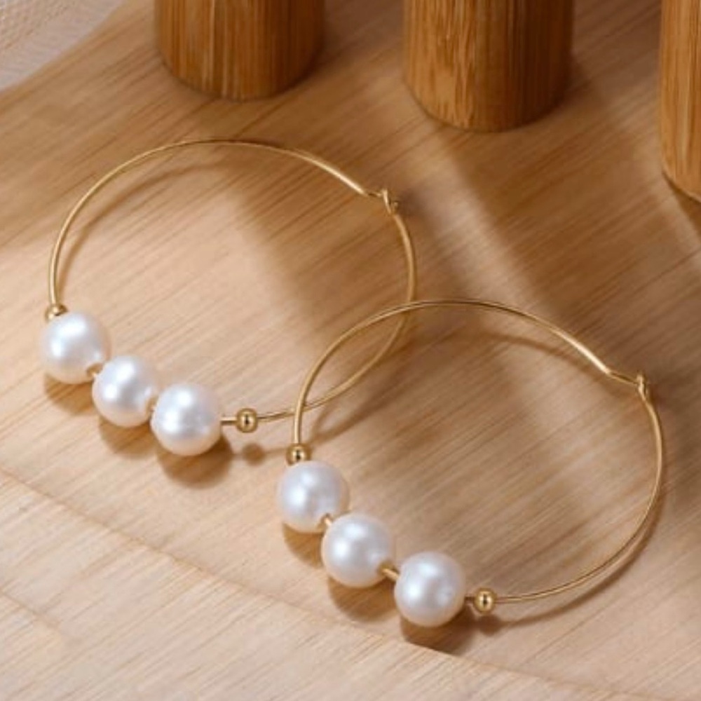 Sterling Silver Simple Geometric Freshwater Pearl Earrings